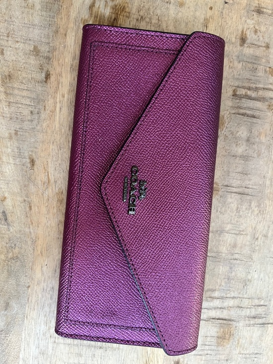 Coach Handbags - Coach Metallic Plum Leather Envelope Wallet